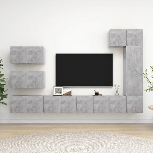 Set de dulapuri TV, 8 piese, gri beton, lemn prelucrat - WALTI WALTI