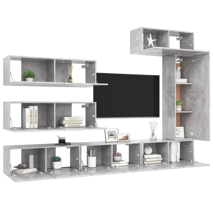 Set de dulapuri TV, 7 piese, gri beton, lemn prelucrat - WALTI WALTI