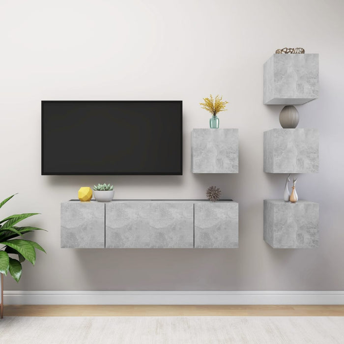 Set de dulapuri TV, 6 piese, gri beton, lemn prelucrat - WALTI WALTI
