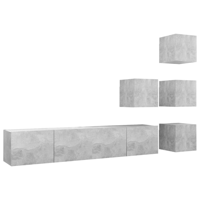 Set de dulapuri TV, 6 piese, gri beton, lemn prelucrat - WALTI WALTI