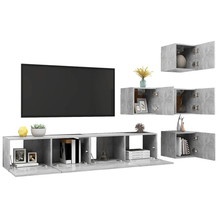 Set de dulapuri TV, 6 piese, gri beton, lemn prelucrat - WALTI WALTI