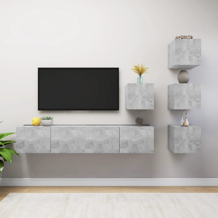 Set de dulapuri TV, 6 piese, gri beton, lemn prelucrat - WALTI WALTI
