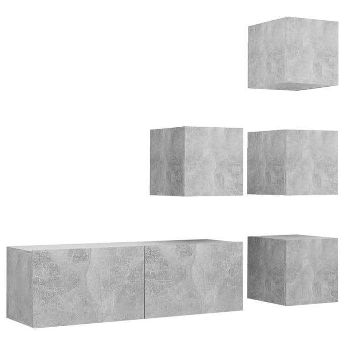 Set de dulapuri TV, 5 piese, gri beton, lemn prelucrat - WALTI WALTI