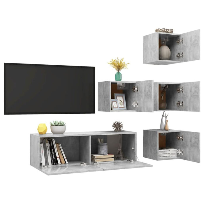 Set de dulapuri TV, 5 piese, gri beton, lemn prelucrat - WALTI WALTI