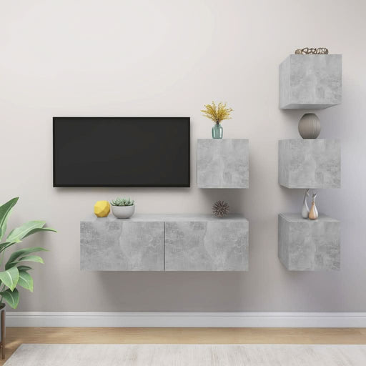 Set de dulapuri TV, 5 piese, gri beton, lemn prelucrat - WALTI WALTI
