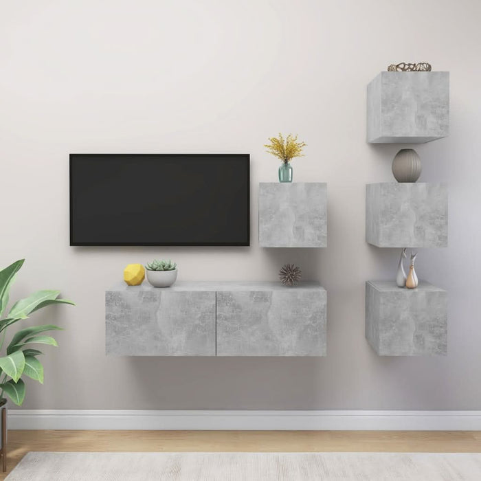 Set de dulapuri TV, 5 piese, gri beton, lemn prelucrat - WALTI WALTI