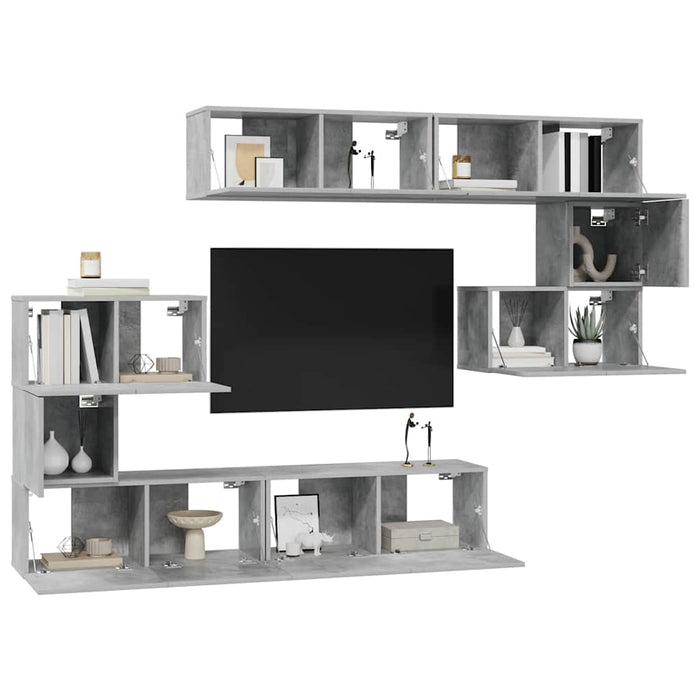 Set de dulapuri TV, 8 piese, gri beton, lemn prelucrat - WALTI WALTI
