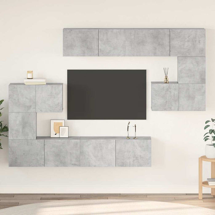 Set de dulapuri TV, 8 piese, gri beton, lemn prelucrat - WALTI WALTI