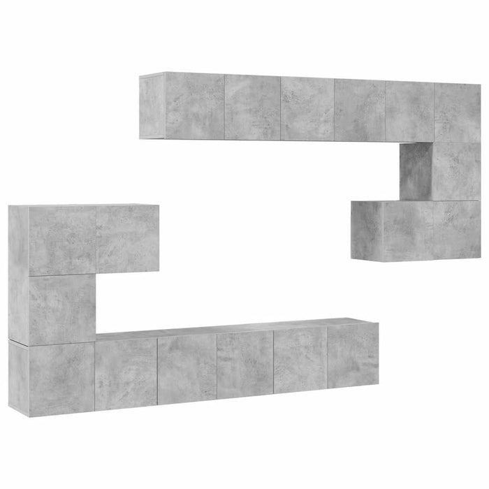 Set de dulapuri TV, 10 piese, gri beton, lemn prelucrat WALTI
