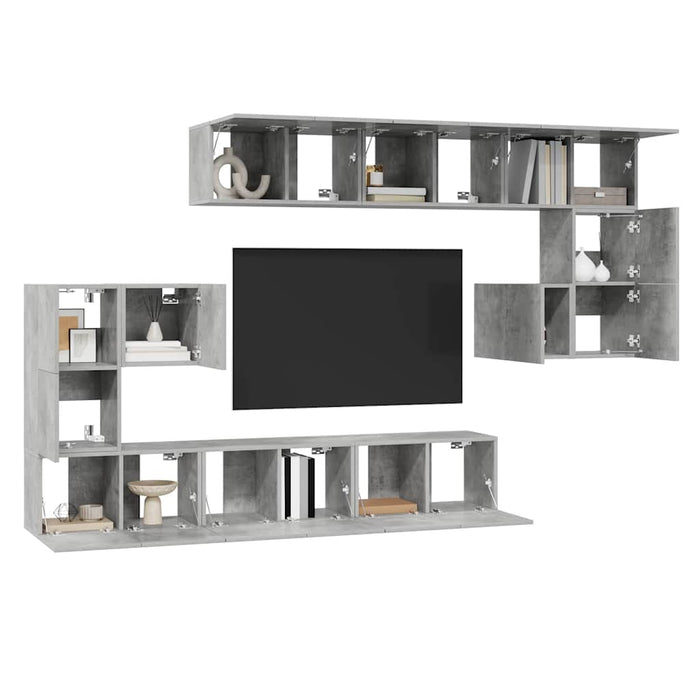 Set de dulapuri TV, 10 piese, gri beton, lemn prelucrat WALTI