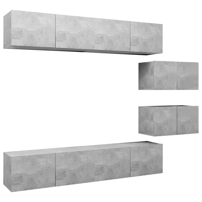 Set de dulapuri TV, 6 piese, gri beton, lemn prelucrat - WALTI WALTI