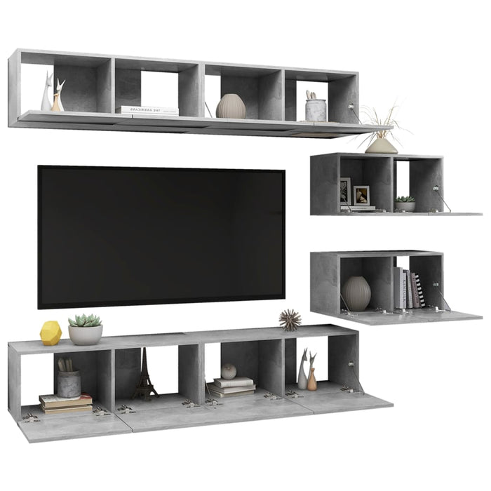 Set de dulapuri TV, 6 piese, gri beton, lemn prelucrat - WALTI WALTI