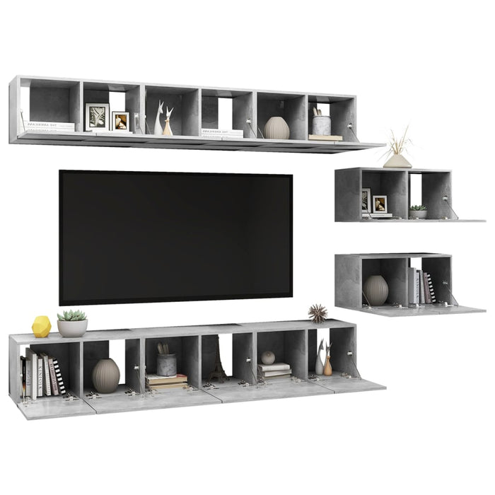 Set de dulapuri TV, 8 piese, gri beton, lemn prelucrat - WALTI WALTI