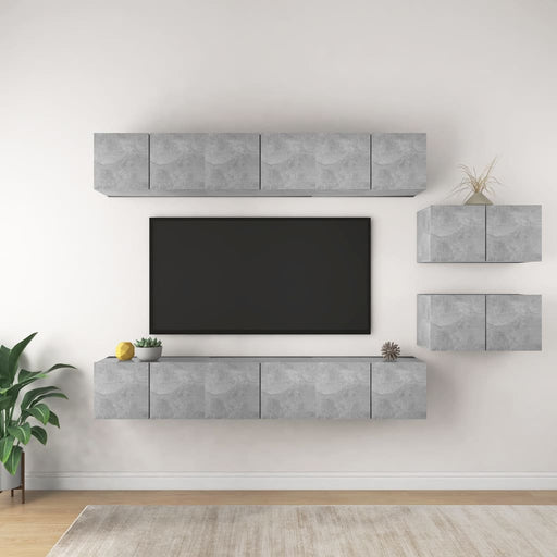 Set de dulapuri TV, 8 piese, gri beton, lemn prelucrat - WALTI WALTI