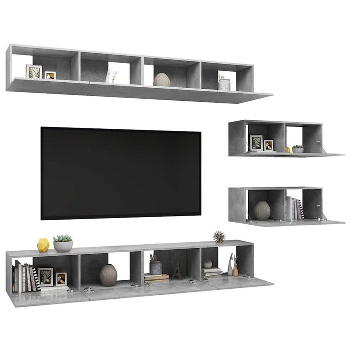 Set de dulapuri TV, 6 piese, gri beton, lemn prelucrat - WALTI WALTI