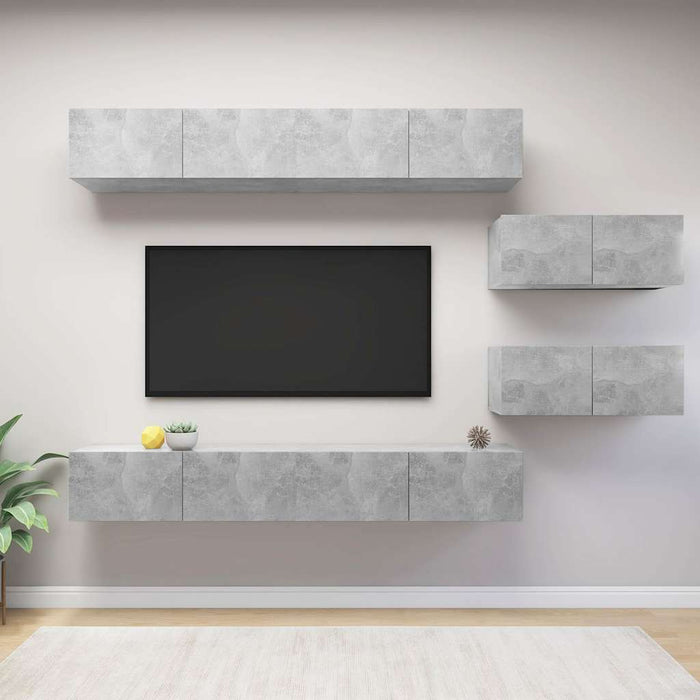 Set de dulapuri TV, 6 piese, gri beton, lemn prelucrat - WALTI WALTI