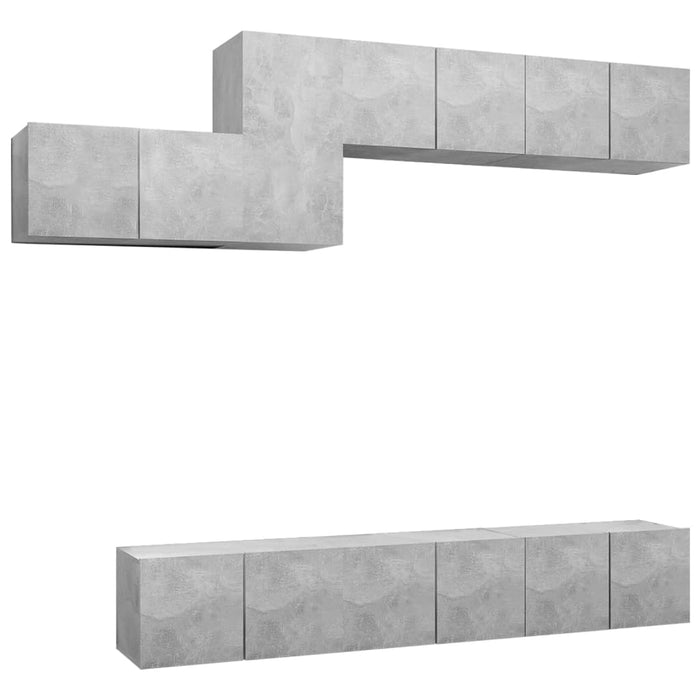 Set de dulapuri TV, 7 piese, gri beton, lemn prelucrat - WALTI WALTI