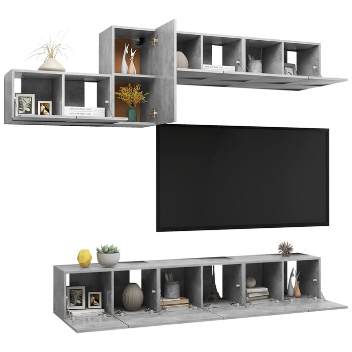 Set de dulapuri TV, 7 piese, gri beton, lemn prelucrat - WALTI WALTI