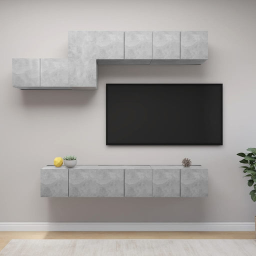Set de dulapuri TV, 7 piese, gri beton, lemn prelucrat - WALTI WALTI