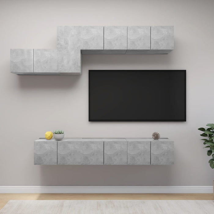Set de dulapuri TV, 7 piese, gri beton, lemn prelucrat - WALTI WALTI