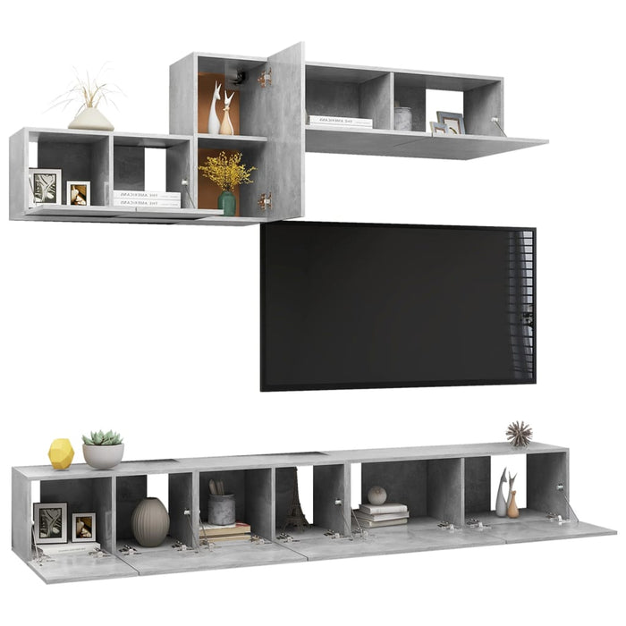 Set de dulapuri TV, 6 piese, gri beton, lemn prelucrat - WALTI WALTI
