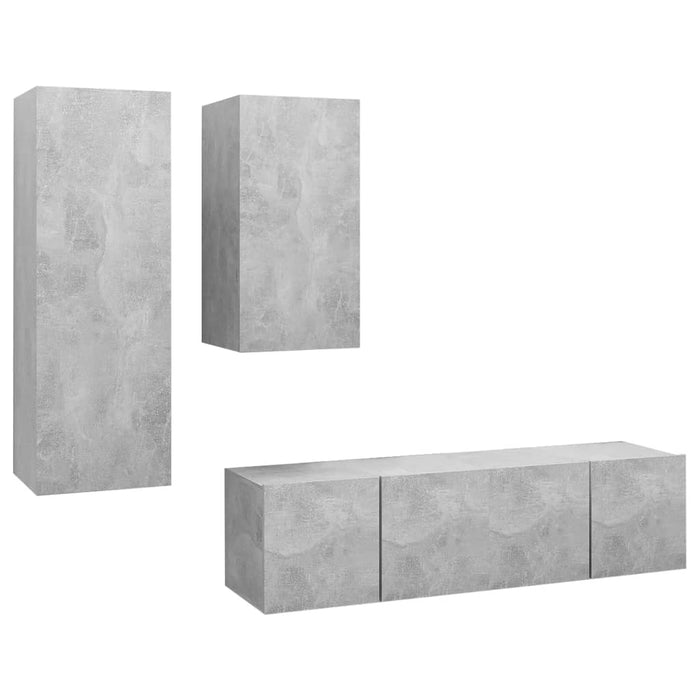 Set de dulapuri TV, 4 piese, gri beton, lemn prelucrat - WALTI WALTI