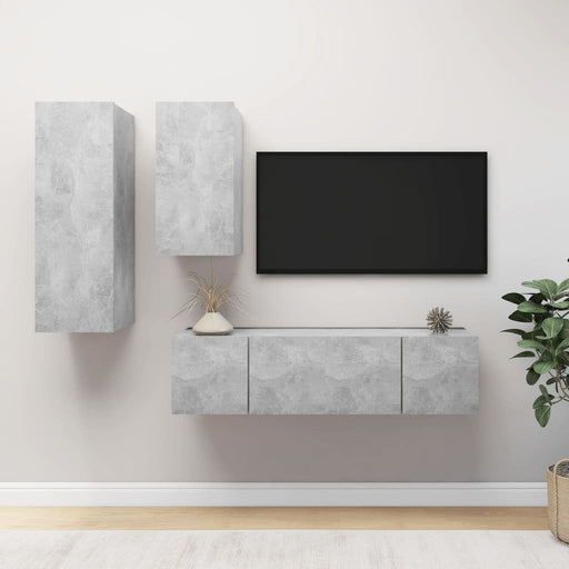 Set de dulapuri TV, 4 piese, gri beton, lemn prelucrat - WALTI WALTI