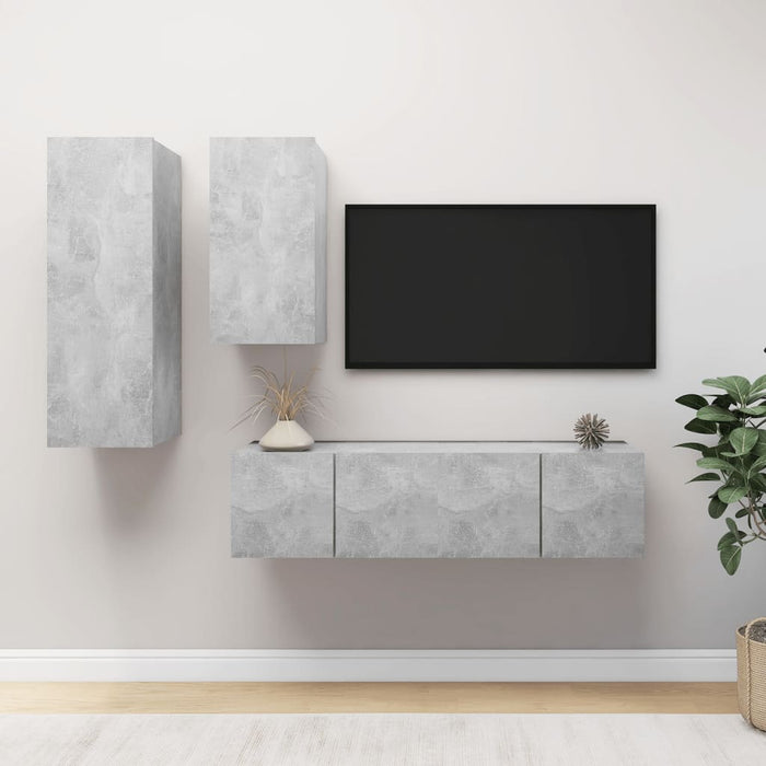 Set de dulapuri TV, 4 piese, gri beton, lemn prelucrat - WALTI WALTI