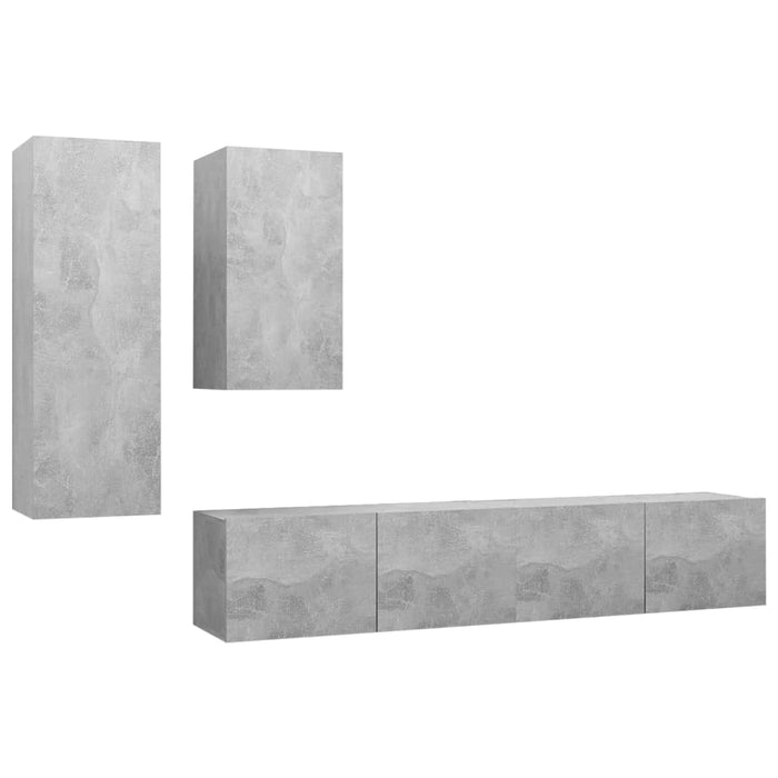 Set de dulapuri TV, 4 piese, gri beton, lemn prelucrat - WALTI WALTI