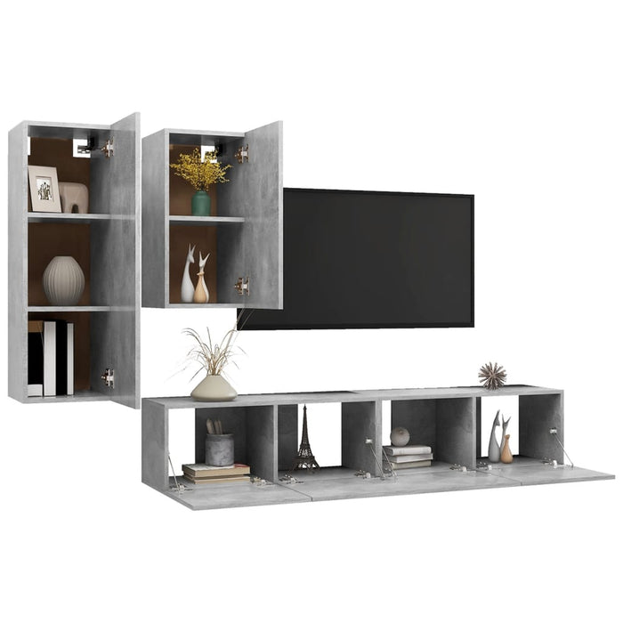 Set de dulapuri TV, 4 piese, gri beton, lemn prelucrat - WALTI WALTI