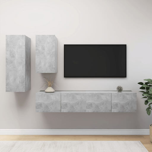 Set de dulapuri TV, 4 piese, gri beton, lemn prelucrat - WALTI WALTI