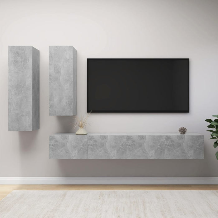 Set de dulapuri TV, 4 piese, gri beton, lemn prelucrat WALTI