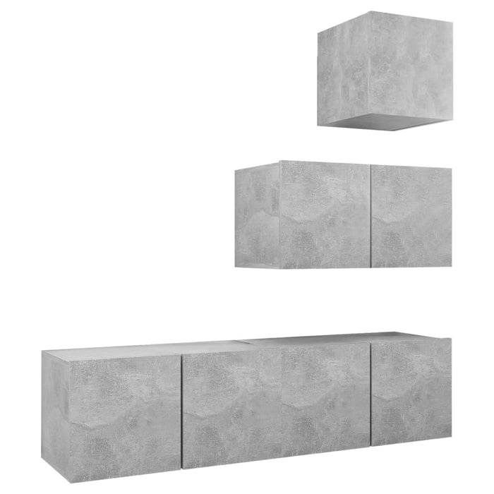 Set de dulapuri TV, 4 piese, gri beton, lemn prelucrat - WALTI WALTI
