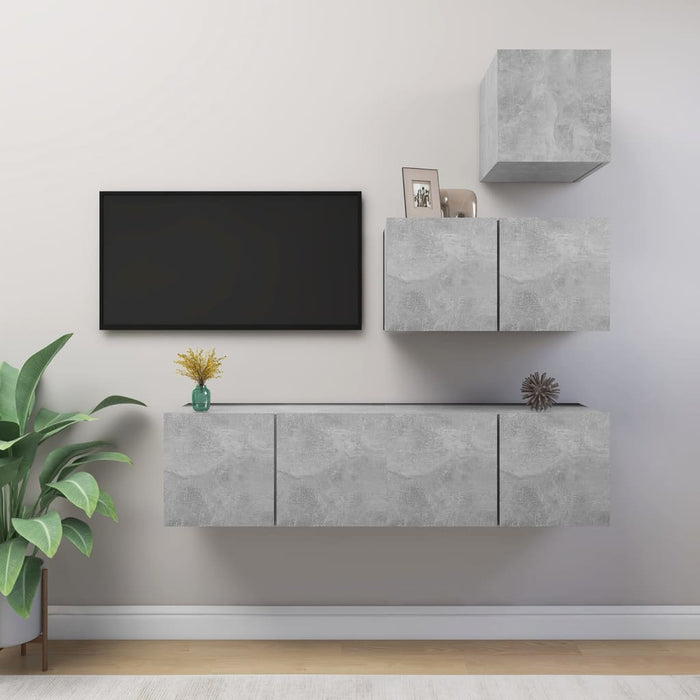 Set de dulapuri TV, 4 piese, gri beton, lemn prelucrat - WALTI WALTI
