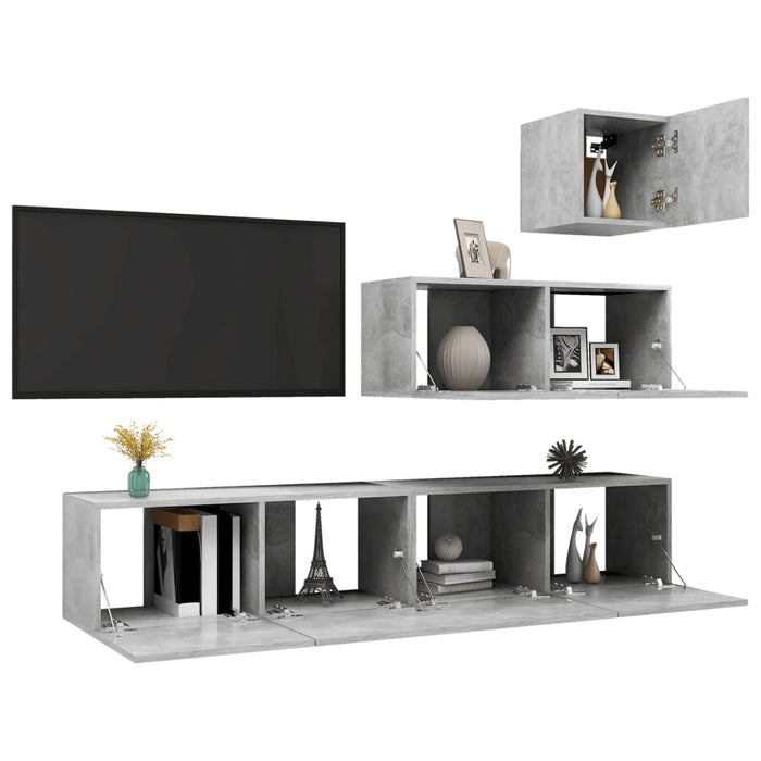Set de dulapuri TV, 4 piese, gri beton, lemn prelucrat - WALTI WALTI