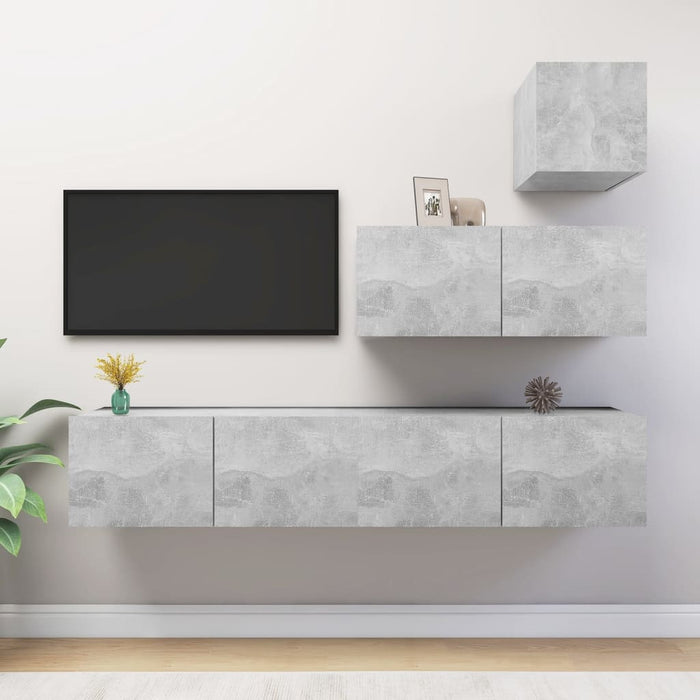 Set de dulapuri TV, 4 piese, gri beton, lemn prelucrat - WALTI WALTI