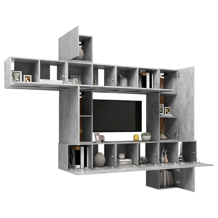 Set de dulapuri TV, 10 piese, gri beton, lemn prelucrat - WALTI WALTI