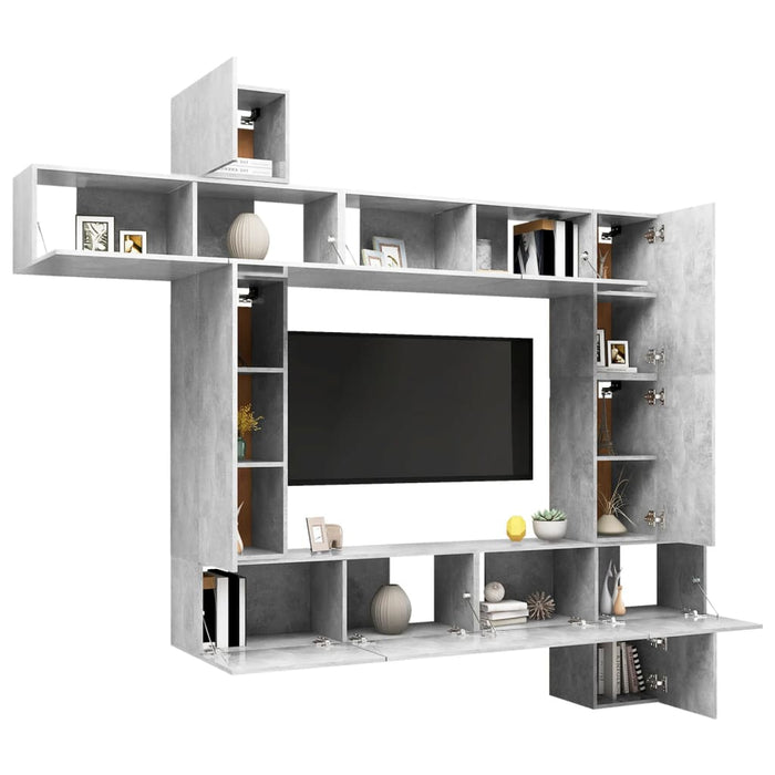 Set de dulapuri TV, 9 piese, gri beton, lemn prelucrat - WALTI WALTI