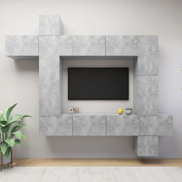 Set de dulapuri TV, 9 piese, gri beton, lemn prelucrat - WALTI WALTI