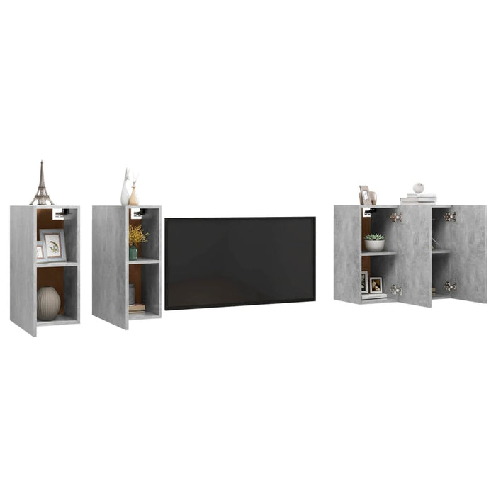 Dulapuri TV, 4 buc, gri beton, 30,5x30x60 cm, lemn prelucrat - WALTI WALTI