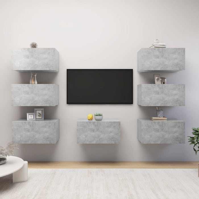 Dulapuri TV, 7 buc, gri beton, 30,5x30x60 cm, lemn prelucrat - WALTI WALTI