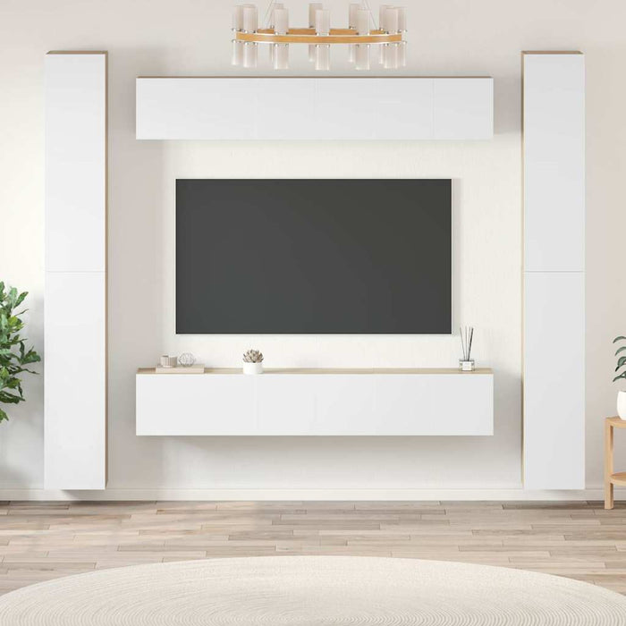 Set dulapuri TV, 6 piese, alb și stejar sonoma, lemn prelucrat WALTI