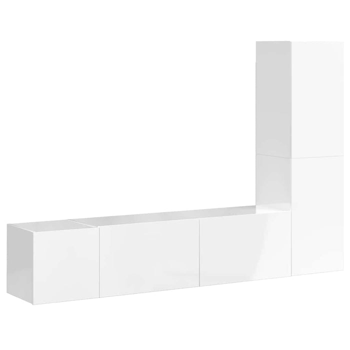 Set de dulapuri TV, 3 piese, alb extralucios, lemn prelucrat WALTI