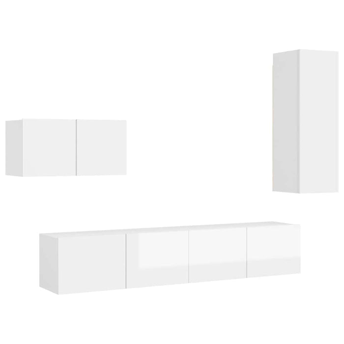 Set de dulapuri TV, 4 piese, alb extralucios, lemn prelucrat WALTI