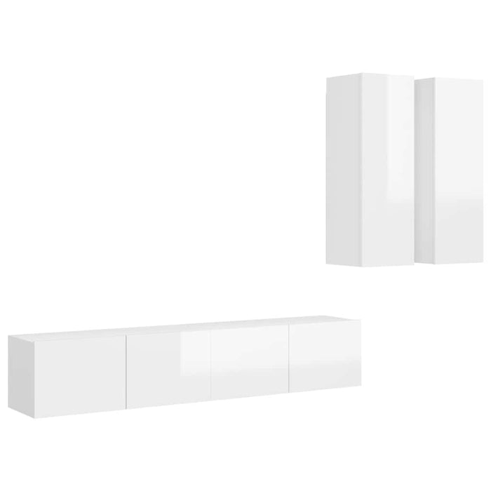 Set de dulapuri TV, 4 piese, alb extralucios, lemn prelucrat WALTI