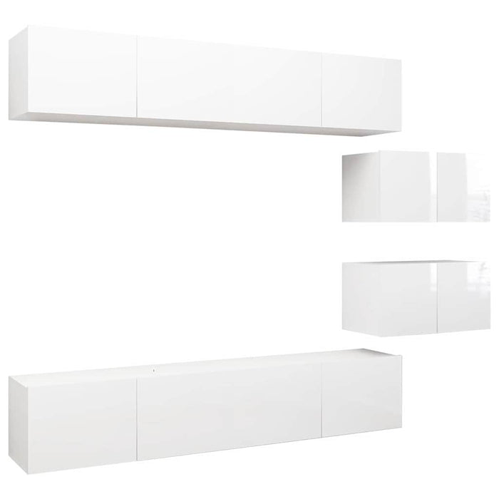 Set de dulapuri TV, 6 piese, alb extralucios, lemn prelucrat WALTI