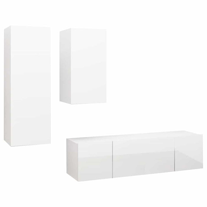 Set de dulapuri TV, 4 piese, alb extralucios, lemn prelucrat WALTI