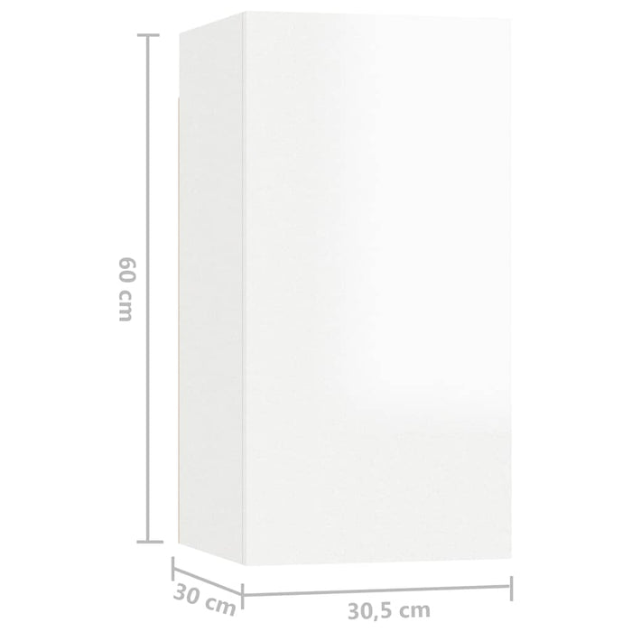 Set de dulapuri TV, 4 piese, alb extralucios, lemn prelucrat WALTI
