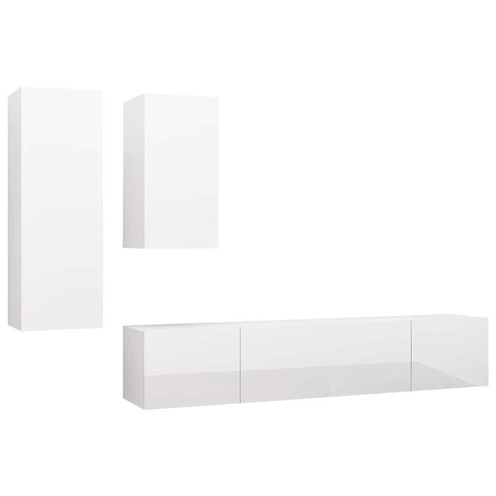 Set de dulapuri TV, 4 piese, alb extralucios, lemn prelucrat WALTI