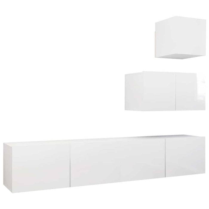 Set de dulapuri TV, 4 piese, alb extralucios, lemn prelucrat WALTI